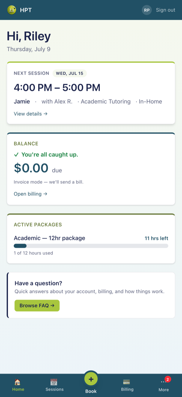 App home dashboard